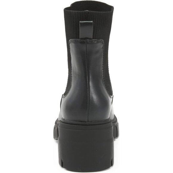 Women's Black Elastic Chelsea Boots Chunky Block Heel Platform Ankle Boots - Picture 5 of 7